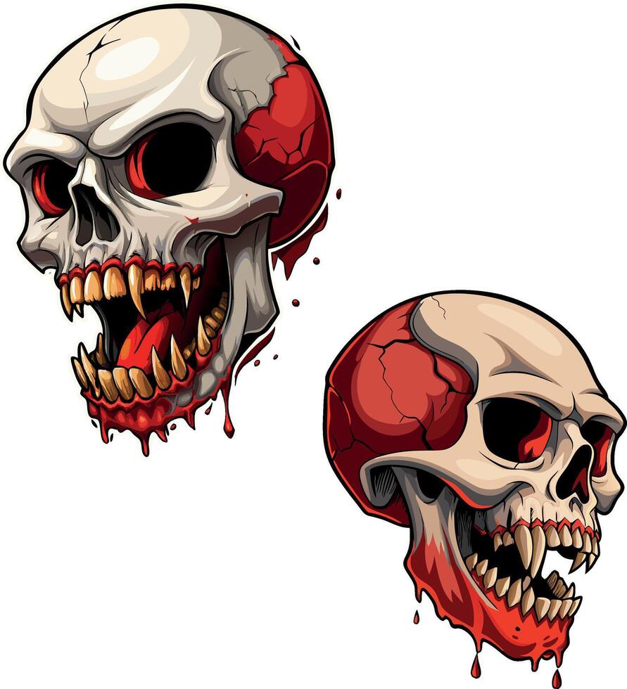 Two scary vampire skulls with blood dripping vector