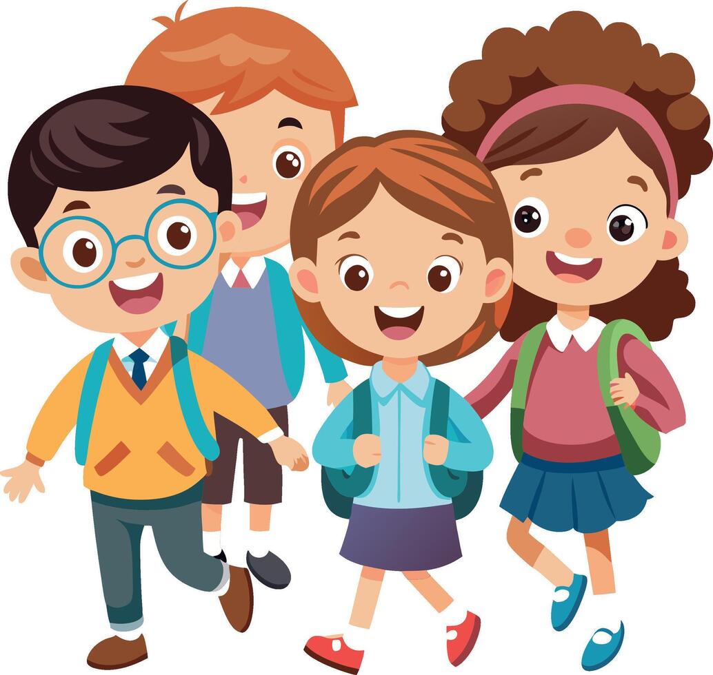 Group of happy students walking to school together vector