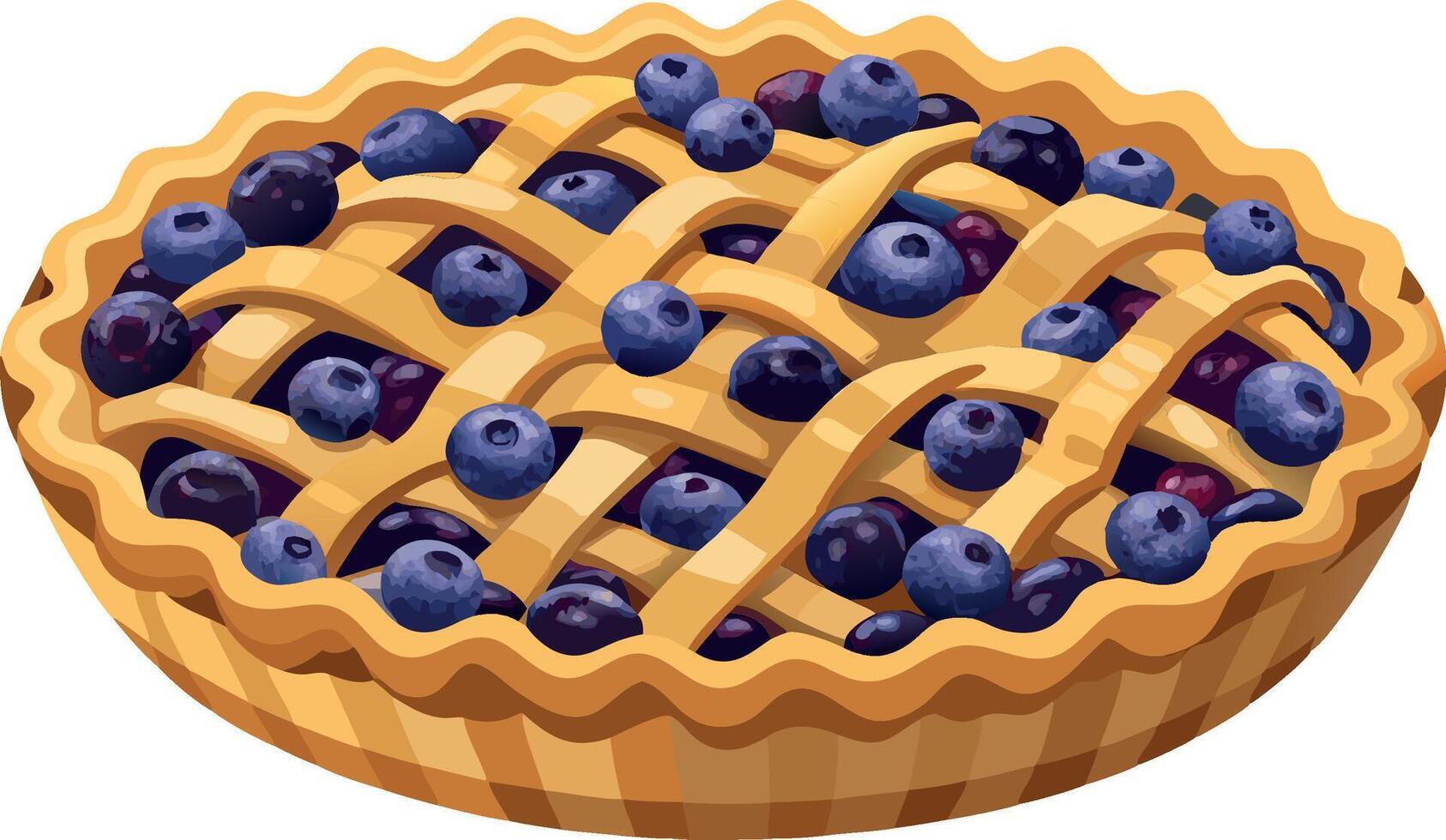 Delicious round blueberry pie baking in oven vector