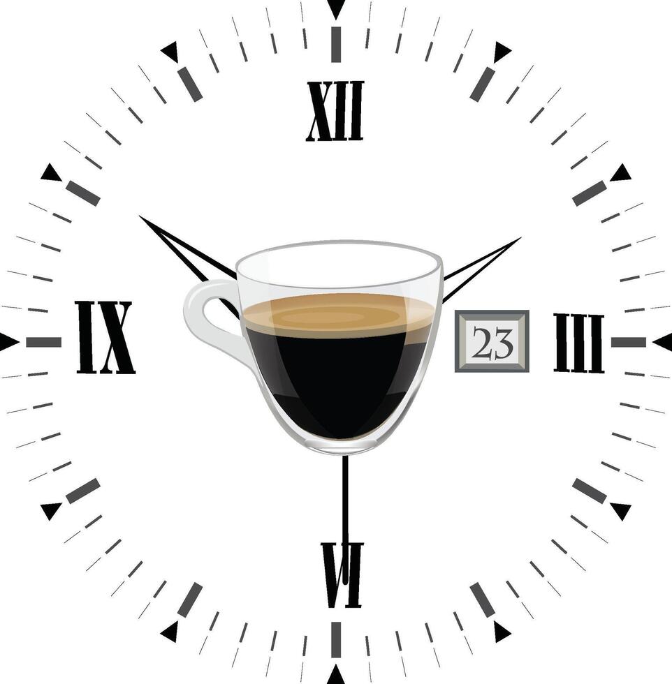 Coffee cup clock face telling time for coffee break vector