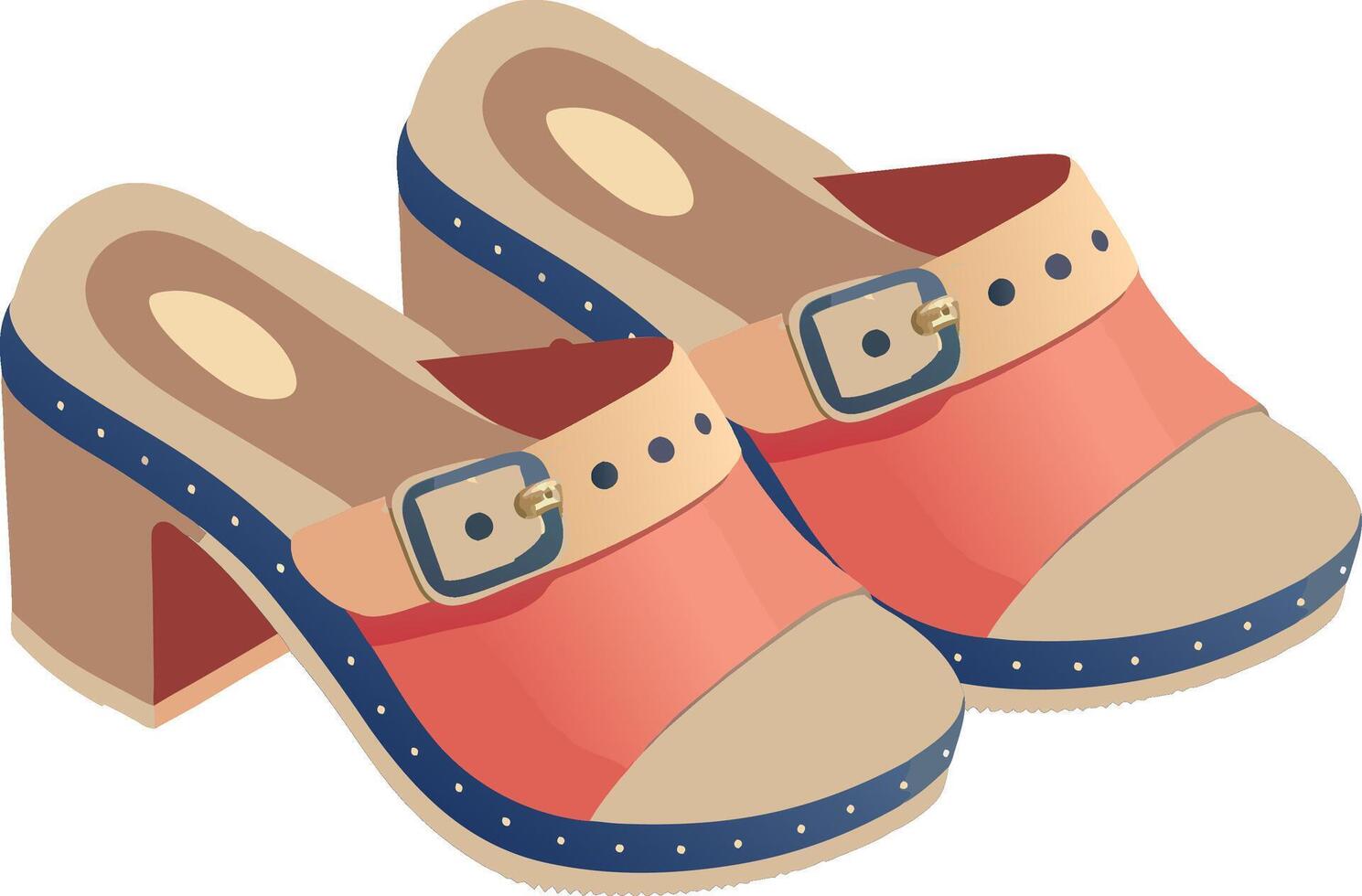Pair of colorful platform clogs with buckles on white background vector