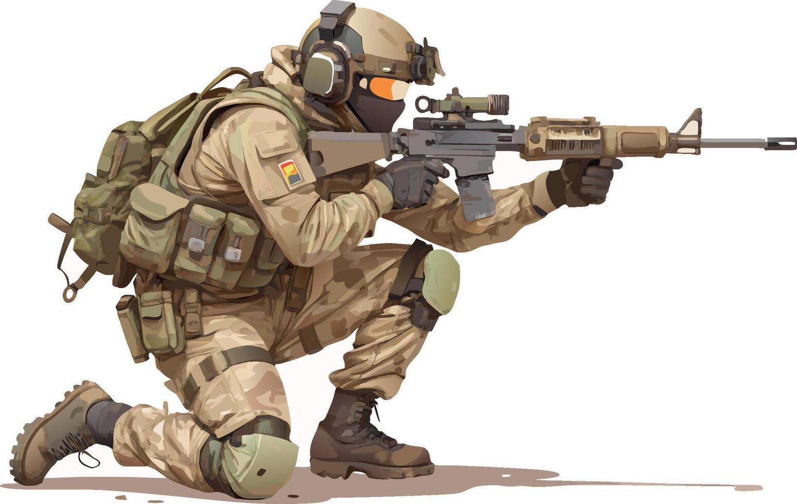 Military soldier aiming with rifle during combat training vector