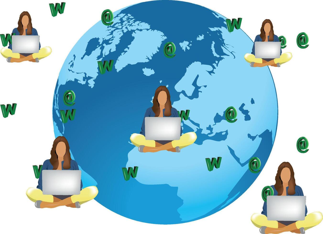 Freelance workers using laptops around the world illustration vector