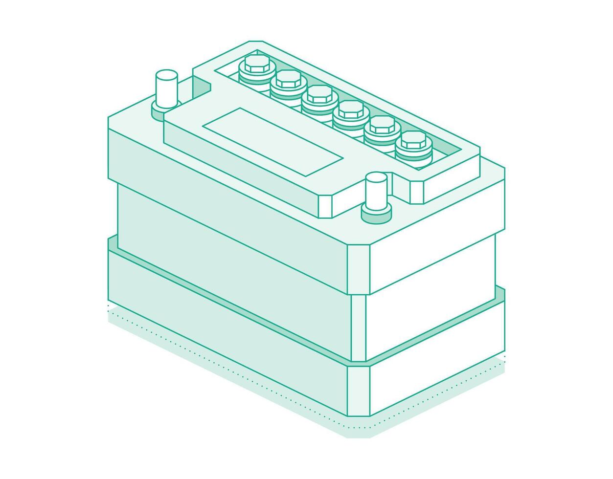 Car battery isolated on white background. Accumulator battery. Isometric outline object. vector