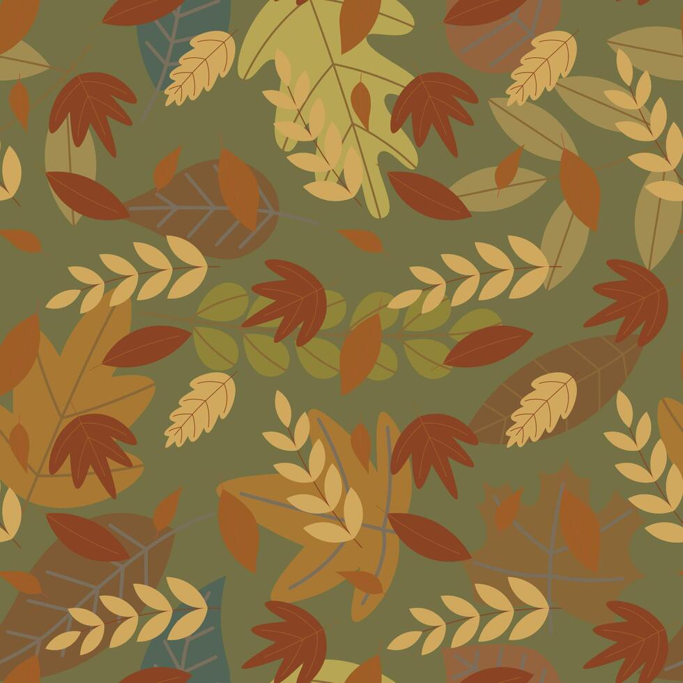 Abstract flat hand draw autumn leaves background. vector