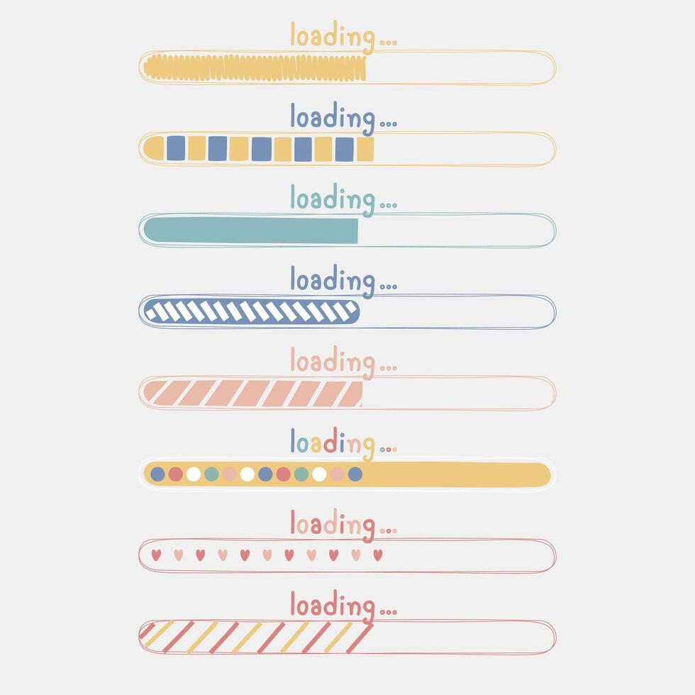 collection set of cute doodle hand draw loading bar counter, text box, pastel color vector