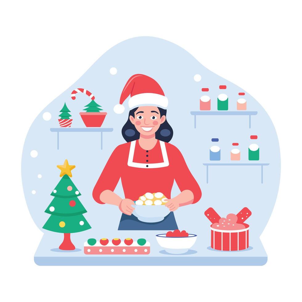 Girl doing christmas preparation flat illustration vector