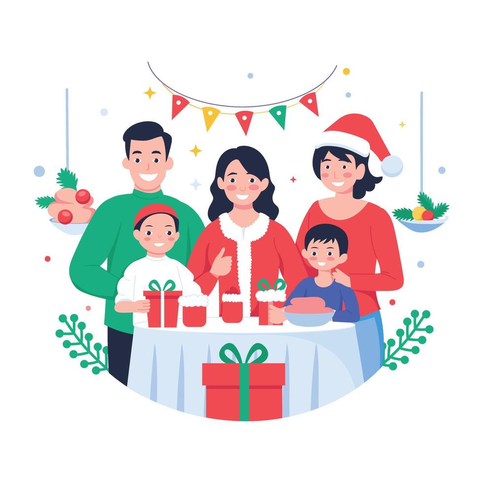 People enjoying christmas party flat illustration vector