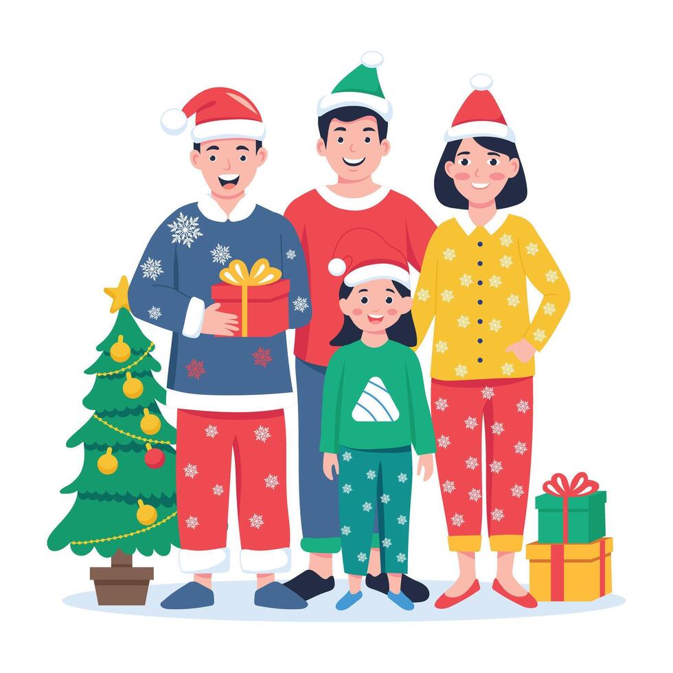 People enjoying xmas party flat illustration vector