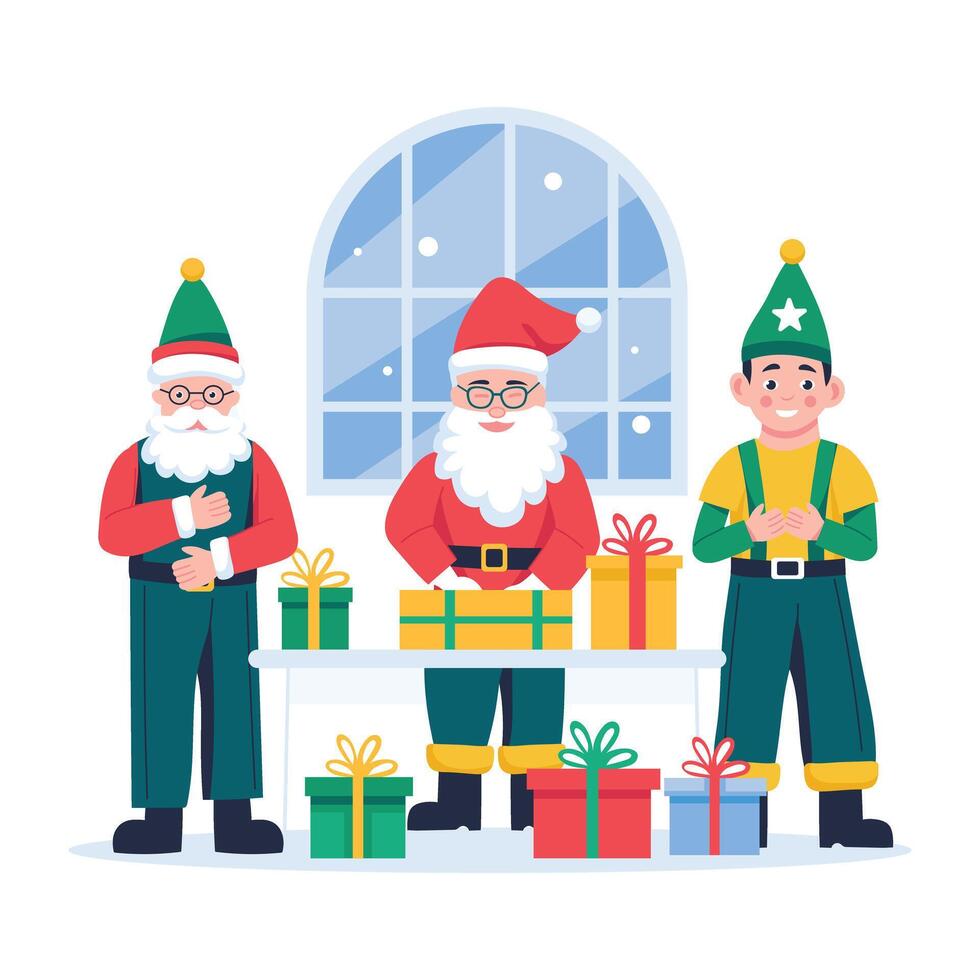 Character based flat illustration of santa helpers vector