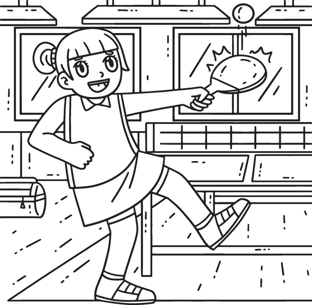Female Table Tennis Player Practicing Coloring vector