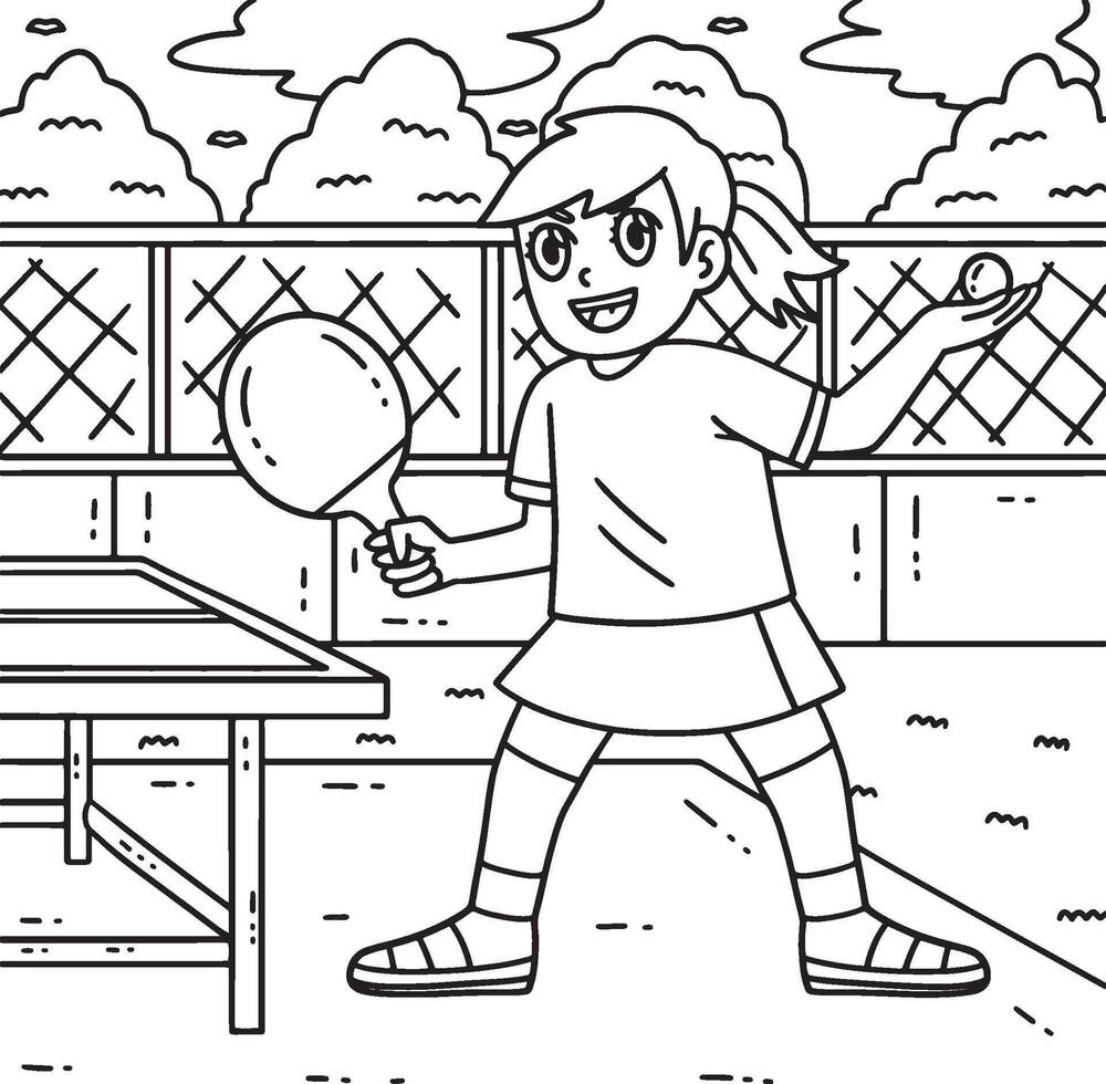 Female Table Tennis Player Ready to Serve Coloring vector