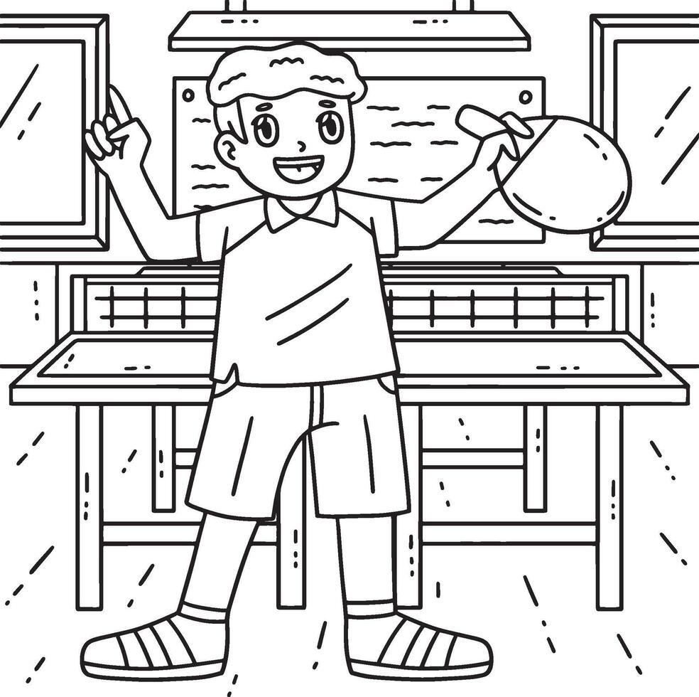 Table Tennis Player Holding Racket Coloring Page vector