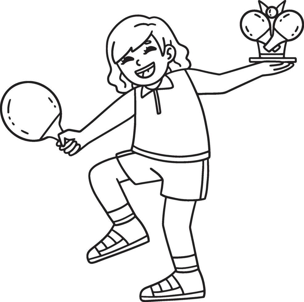 Female Table Tennis Player with a Trophy Isolated vector