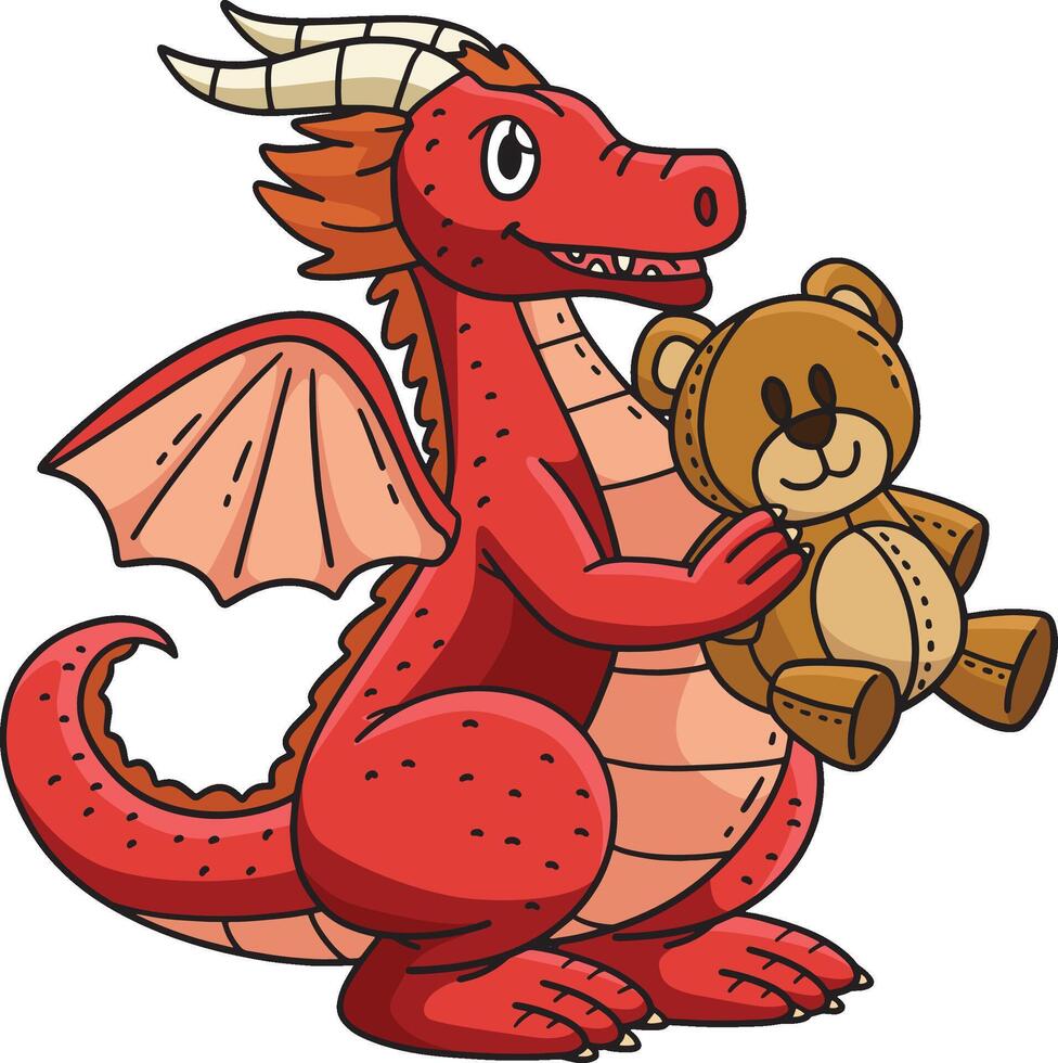 Dragon with a Bear Plushy Cartoon Colored Clipart vector