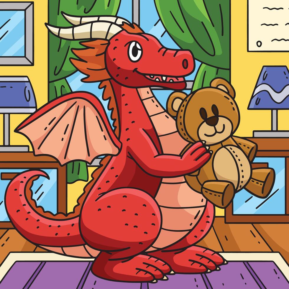 Dragon with a Bear Plushy Colored Cartoon vector