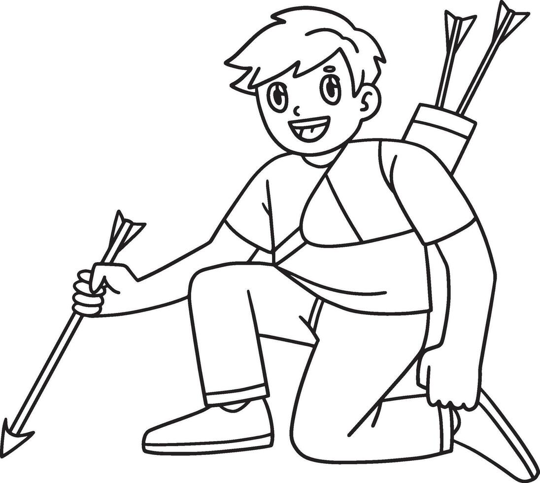 Archery Archer picking up arrow Isolated Coloring vector