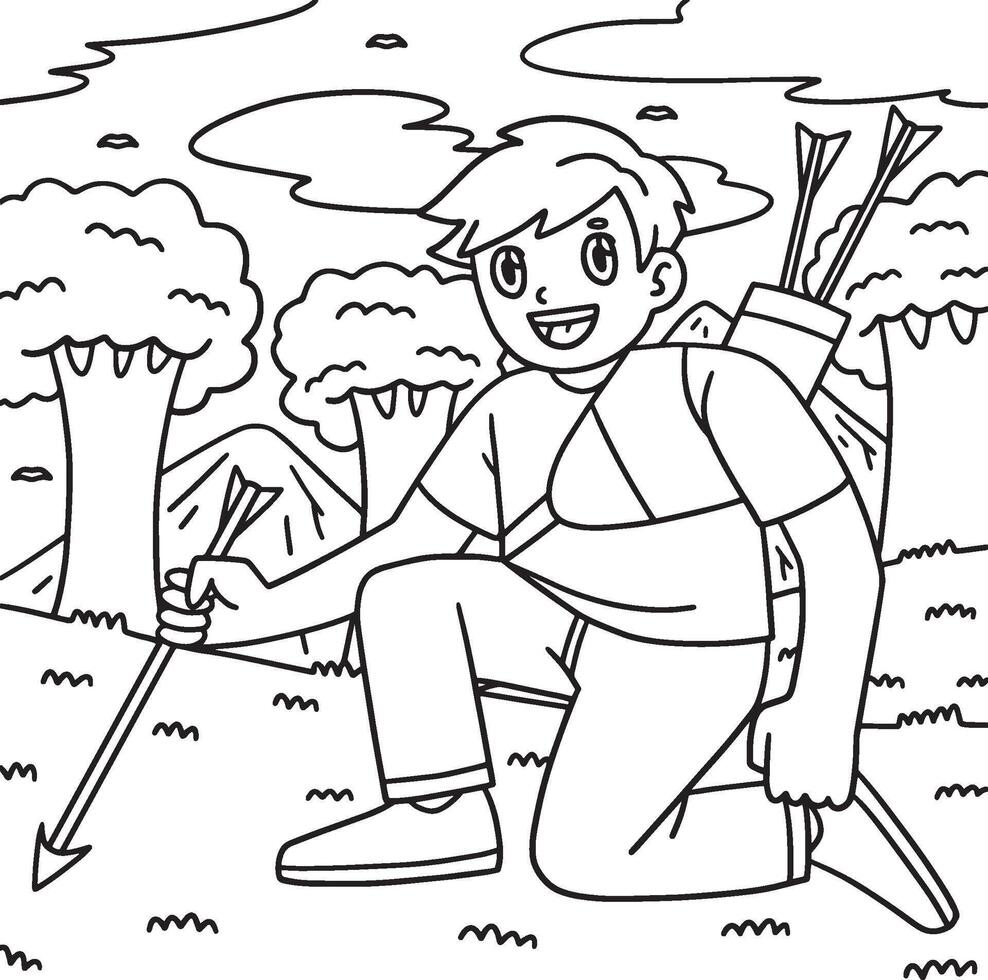 Archery Archer picking up arrow Coloring Page vector