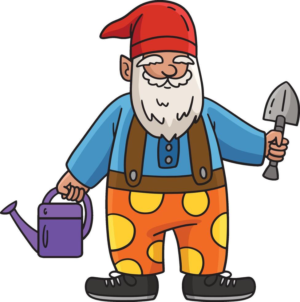 Gnome with Gardening Tools Cartoon Colored Clipart vector