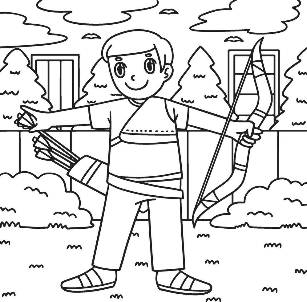 Archery Archer Taking Arrow from Quiver Coloring vector