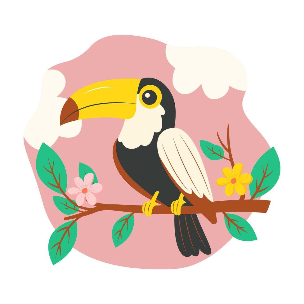 Cute Toucan Bird Animal Perched on Tree Branch in the Park vector
