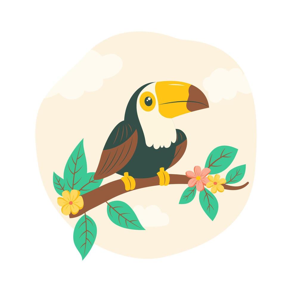 Cute Toucan Bird Animal Perched on Tree Twig in the Park vector