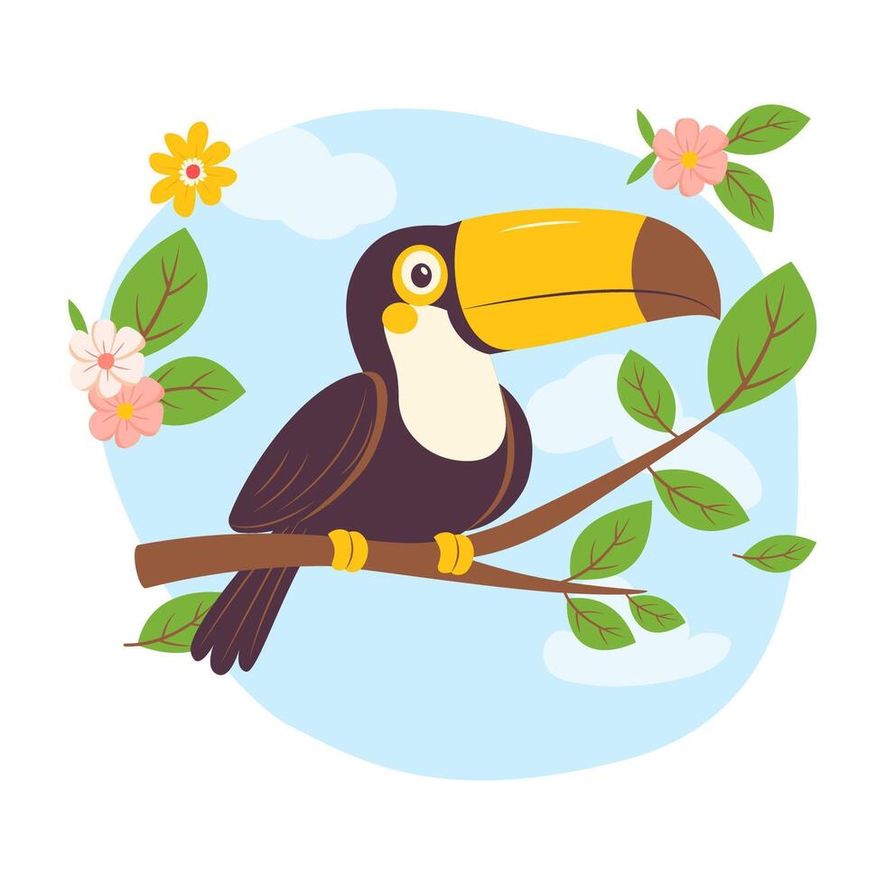 Beautiful Cute Toucan Bird Animal Perched on Tree Branch in the Park vector