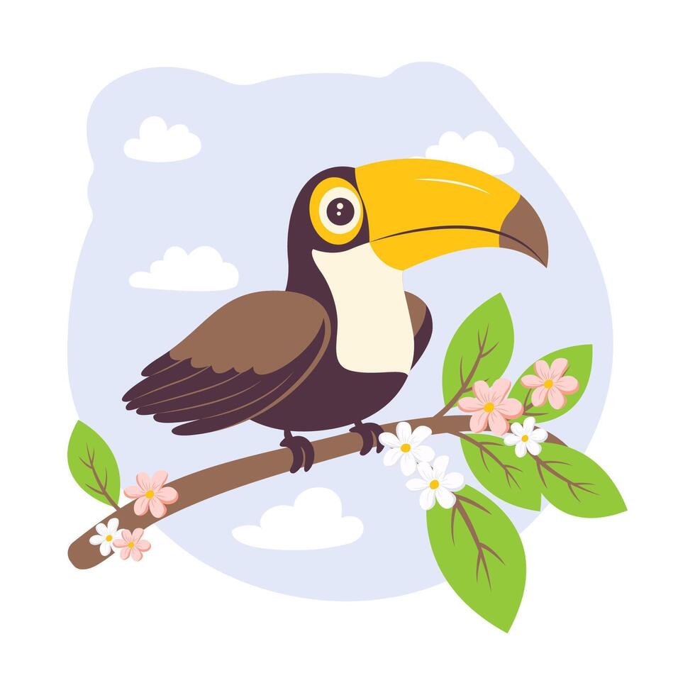 Cute Toucan Bird Nature Animal Perched on Tree Branch in the Park vector