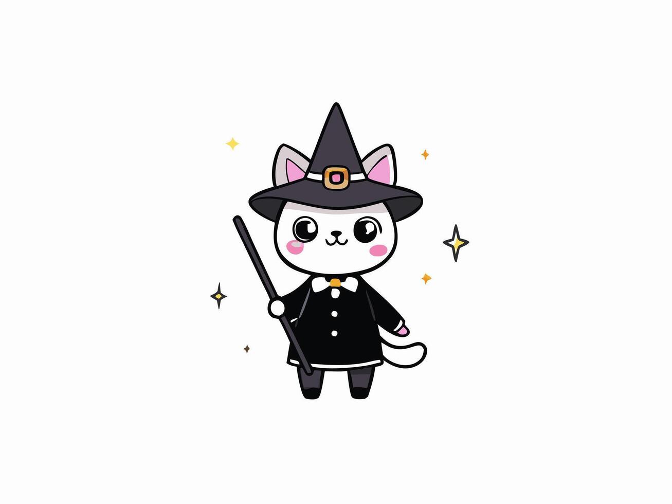 Charming Kawaii Cat with Pointed Hat Adorable Fantasy Art vector