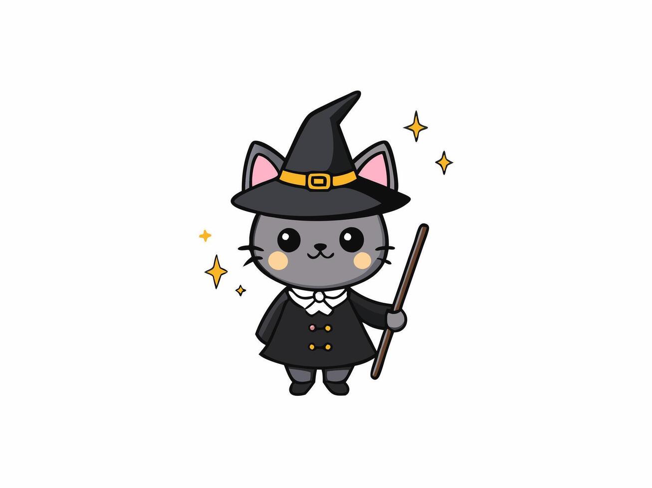 Cute Kawaii Cat Wearing a Whimsical Pointed Hat Delightful Design vector