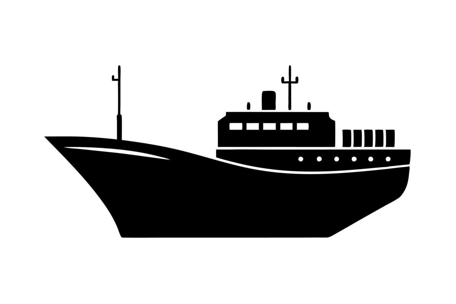 A black and white illustration of a ship vector