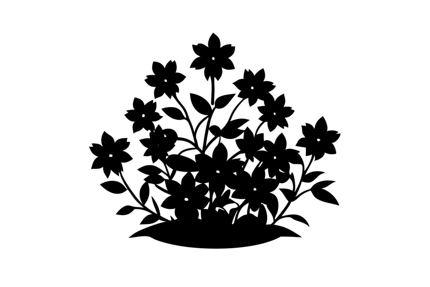 A black and white silhouette of flowers in a pot vector