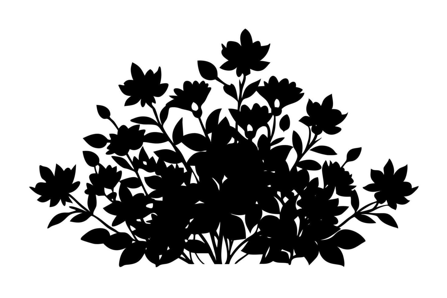 A black and white silhouette of a bunch of flowers vector