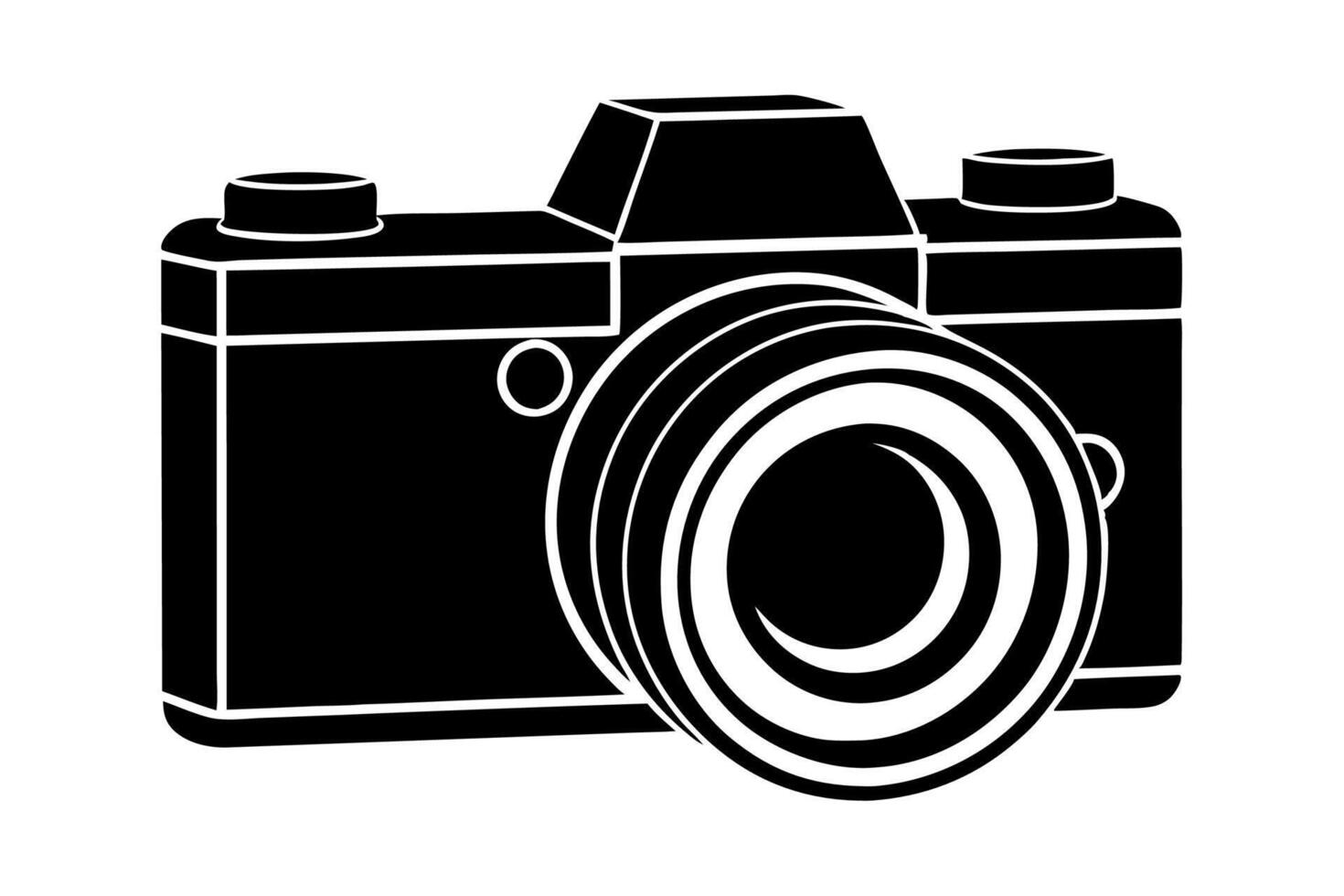 A black and white photo camera icon on a white background vector