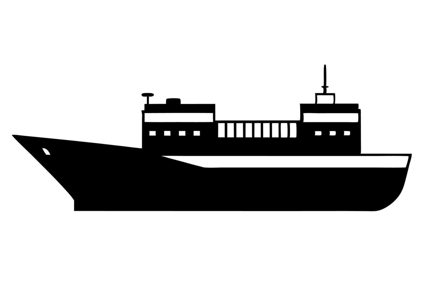 A black and white illustration of a large ship vector