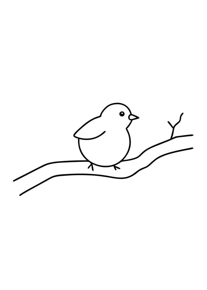 A line drawing of a bird sitting on a branch vector