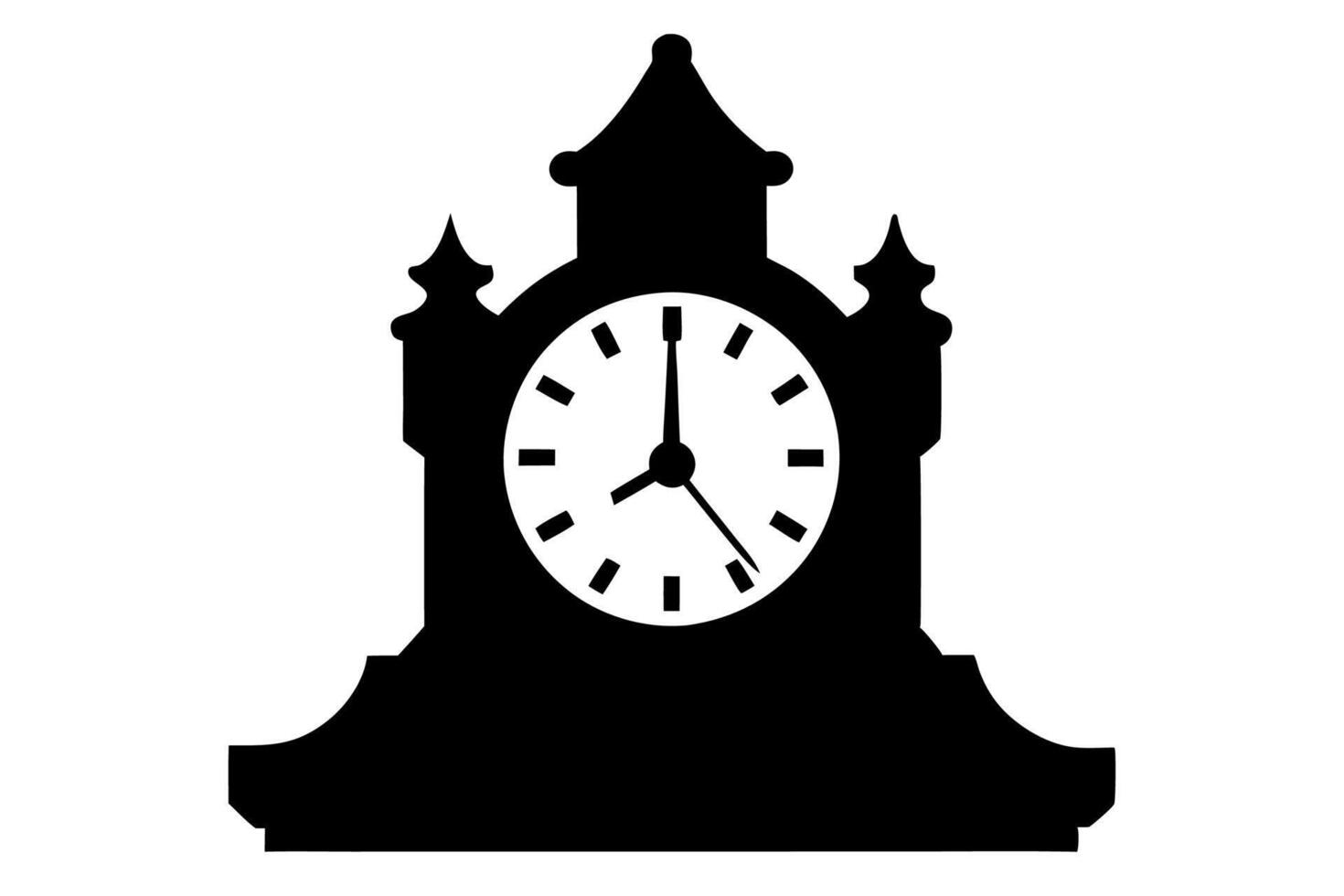 A black and white illustration of a clock tower vector