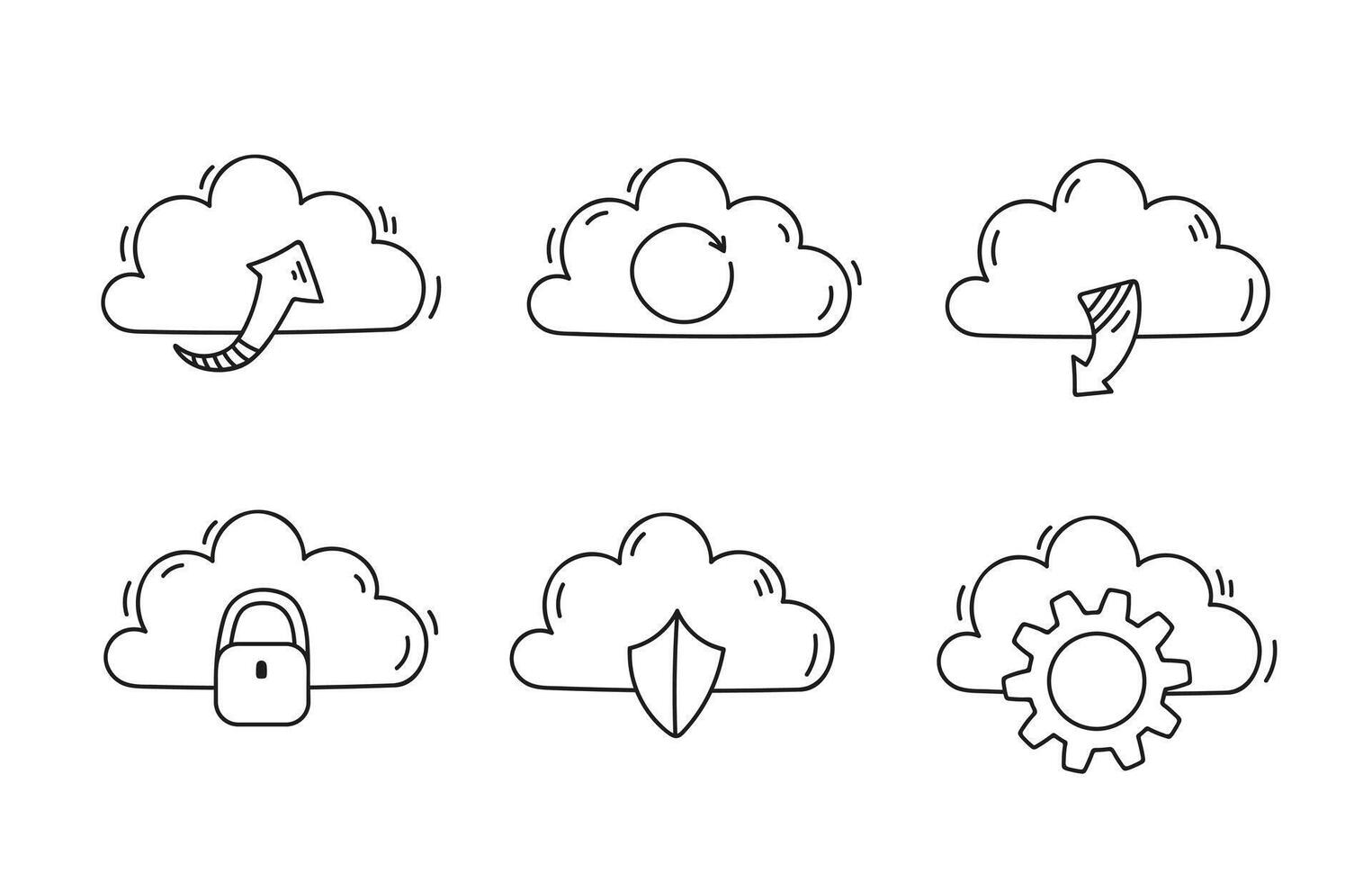 Cloud data doodle. Hand drawn technology network communication and settings. vector