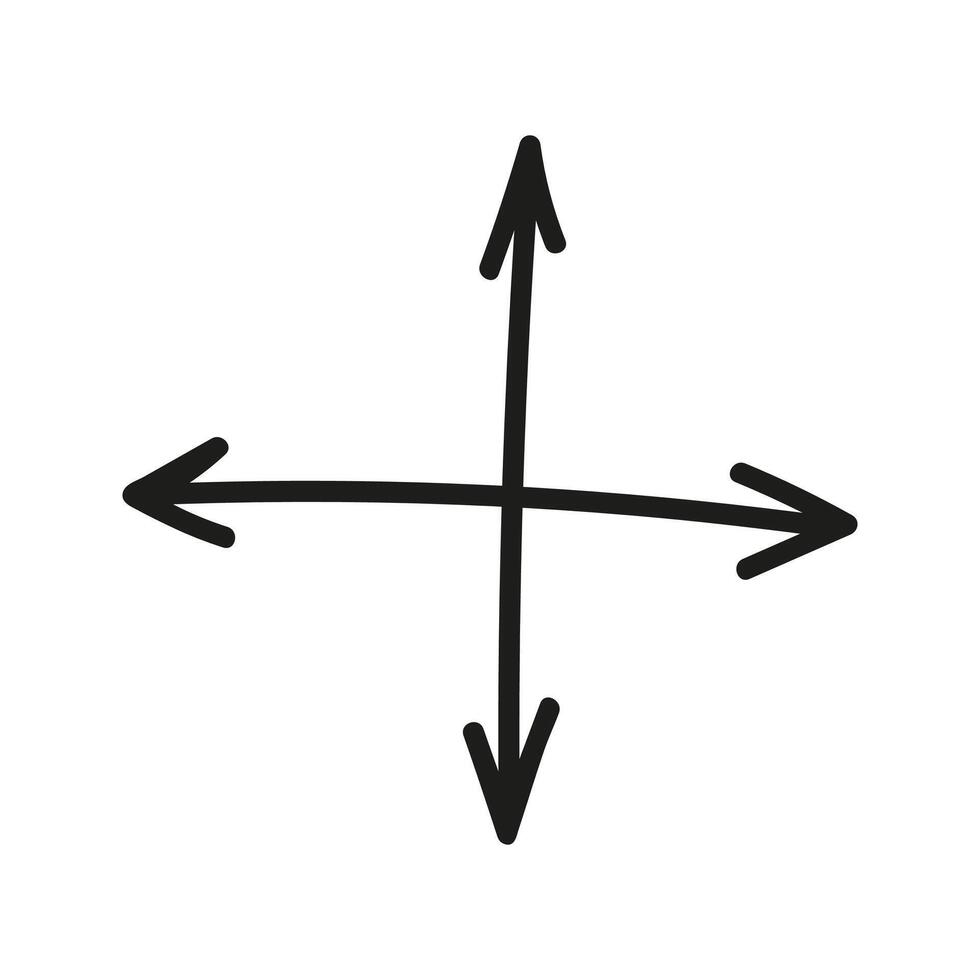 Crossed arrows doodle, coordinate system. Hand drawn element for navigation and presentations. vector