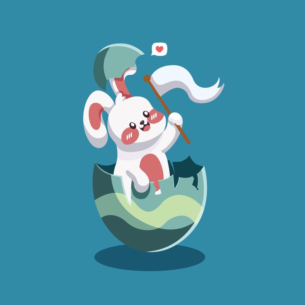 cute bunny holding a flag vector