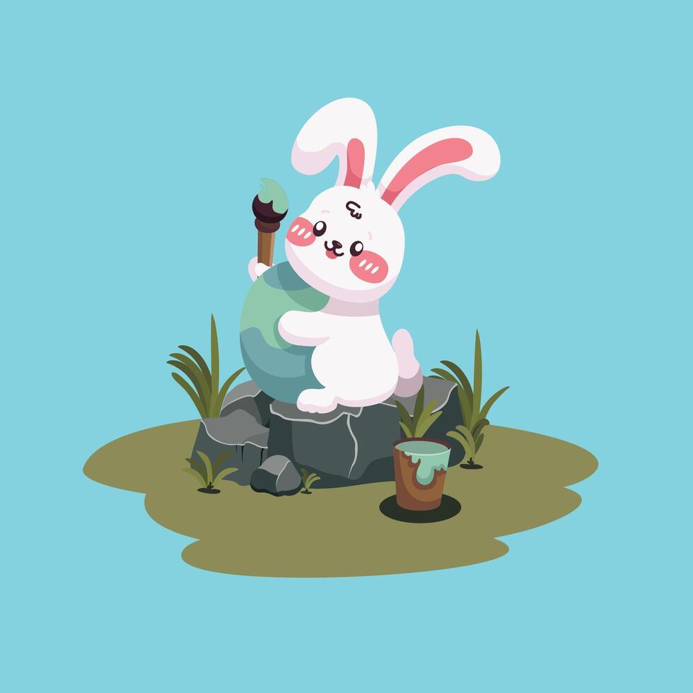 cute rabbit with paint brush vector
