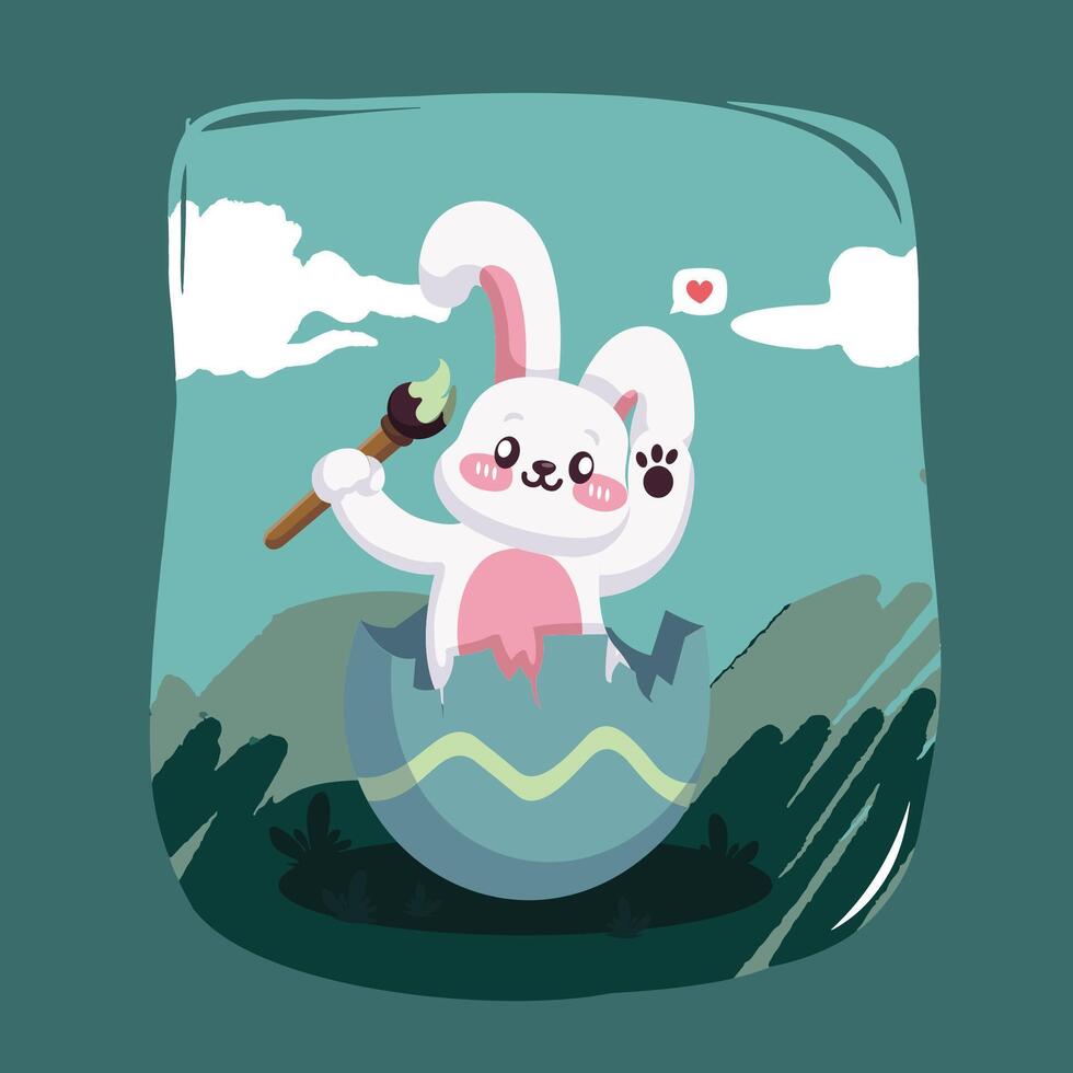 cute rabbit with paint brush vector