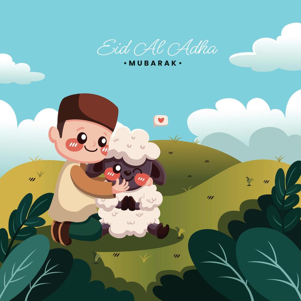 Cute Boy Hugging Kid Goat vector
