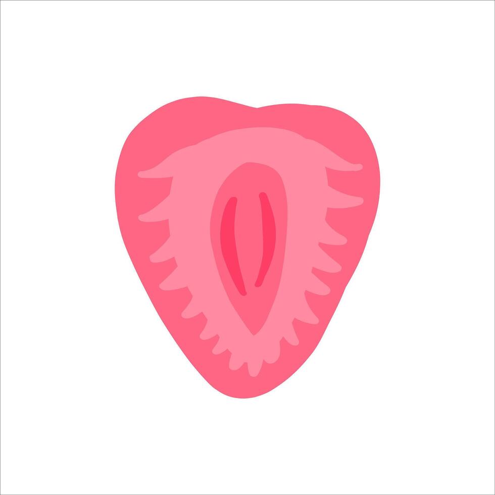 Minimal pink illustration of a strawberry slice, representing freshness, health, and vibrant tropical flavors, great for food, wellness, or summer-themed designs vector