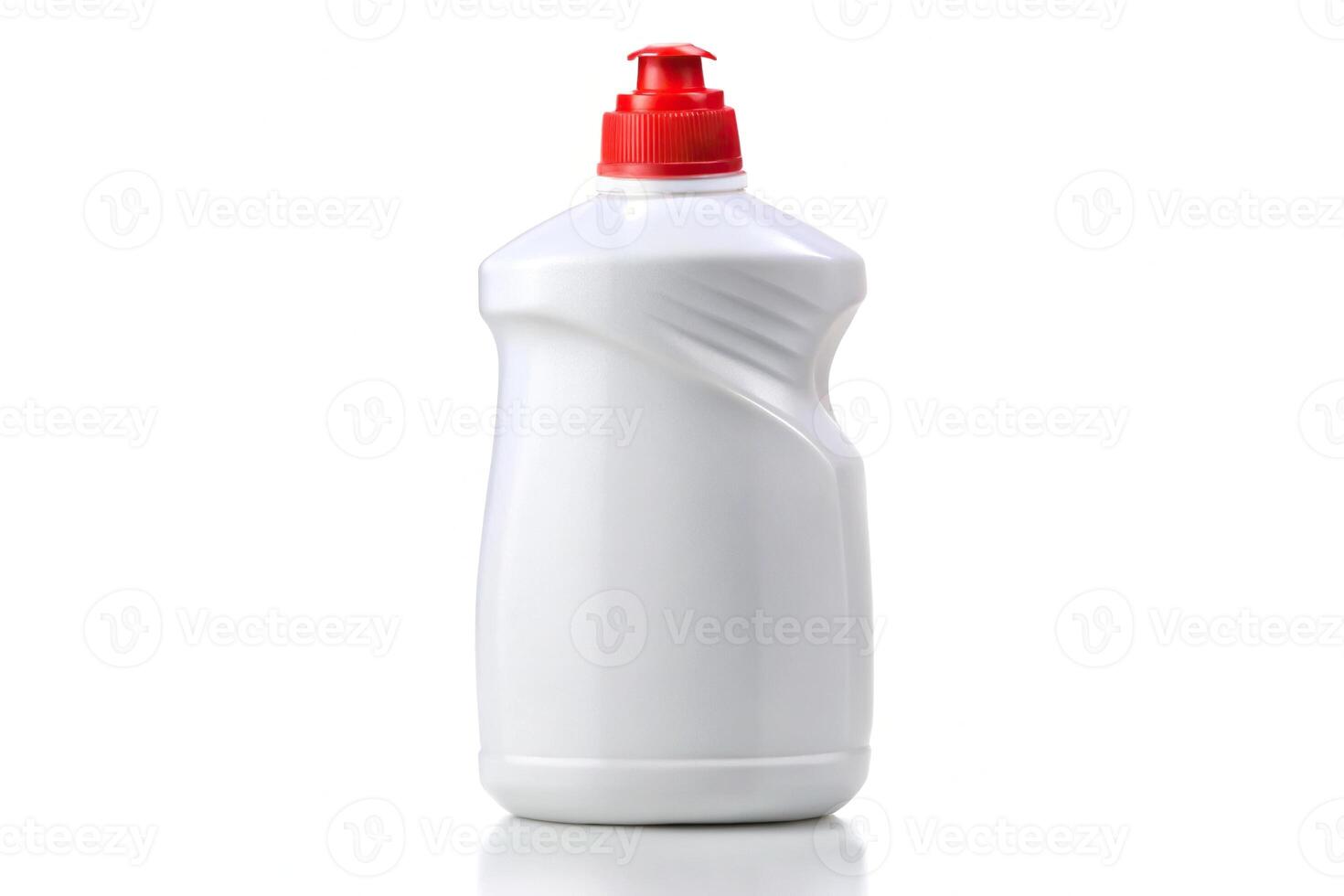 Dishwashing liquid in white plastic bottle isolated on white background photo