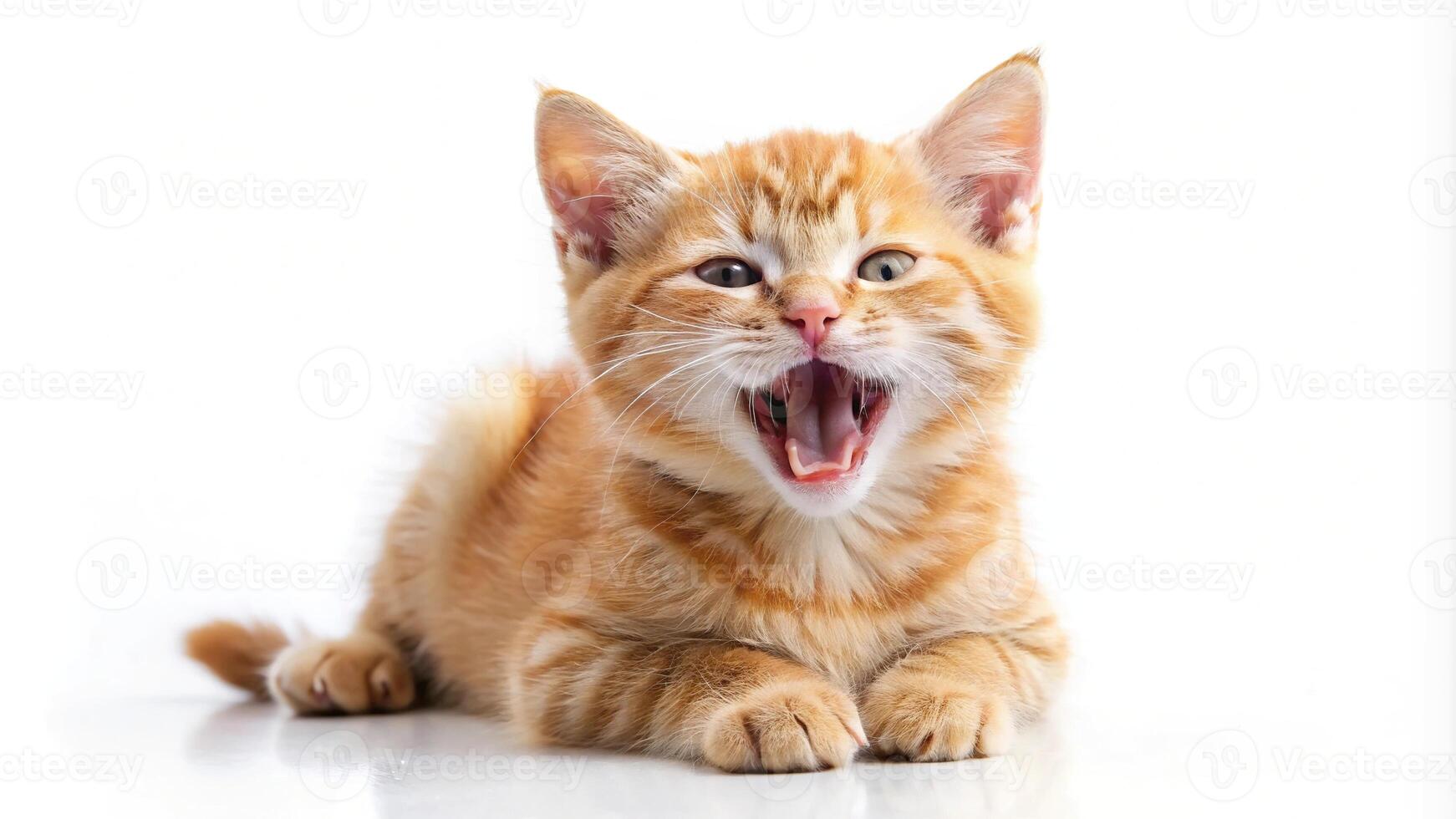 Cute ginger kitten yawning and playing photo