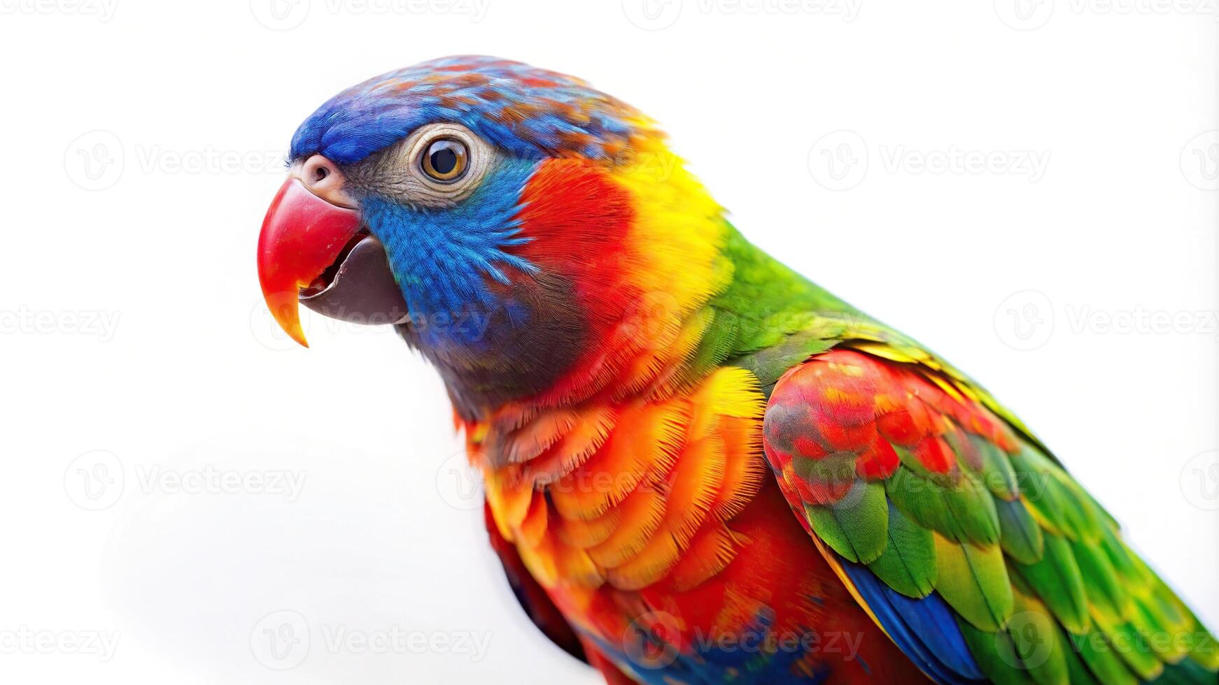 cute colorful parrot isolated on a white background with shallow depth of field photo