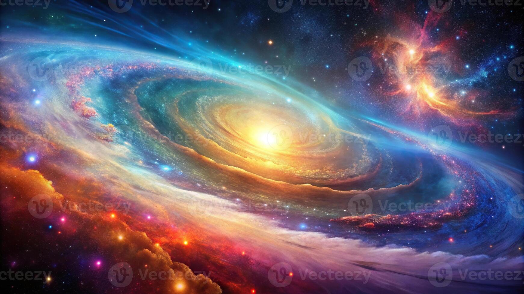 Cosmic galaxy backdrop with swirling stars and colorful nebulae photo