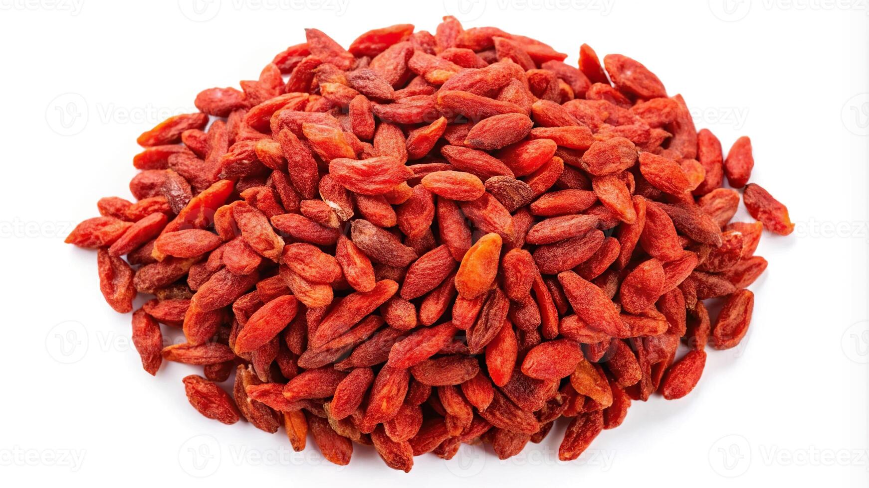 Delicious dried goji berries in the air isolated on a white background Bird Eye View photo