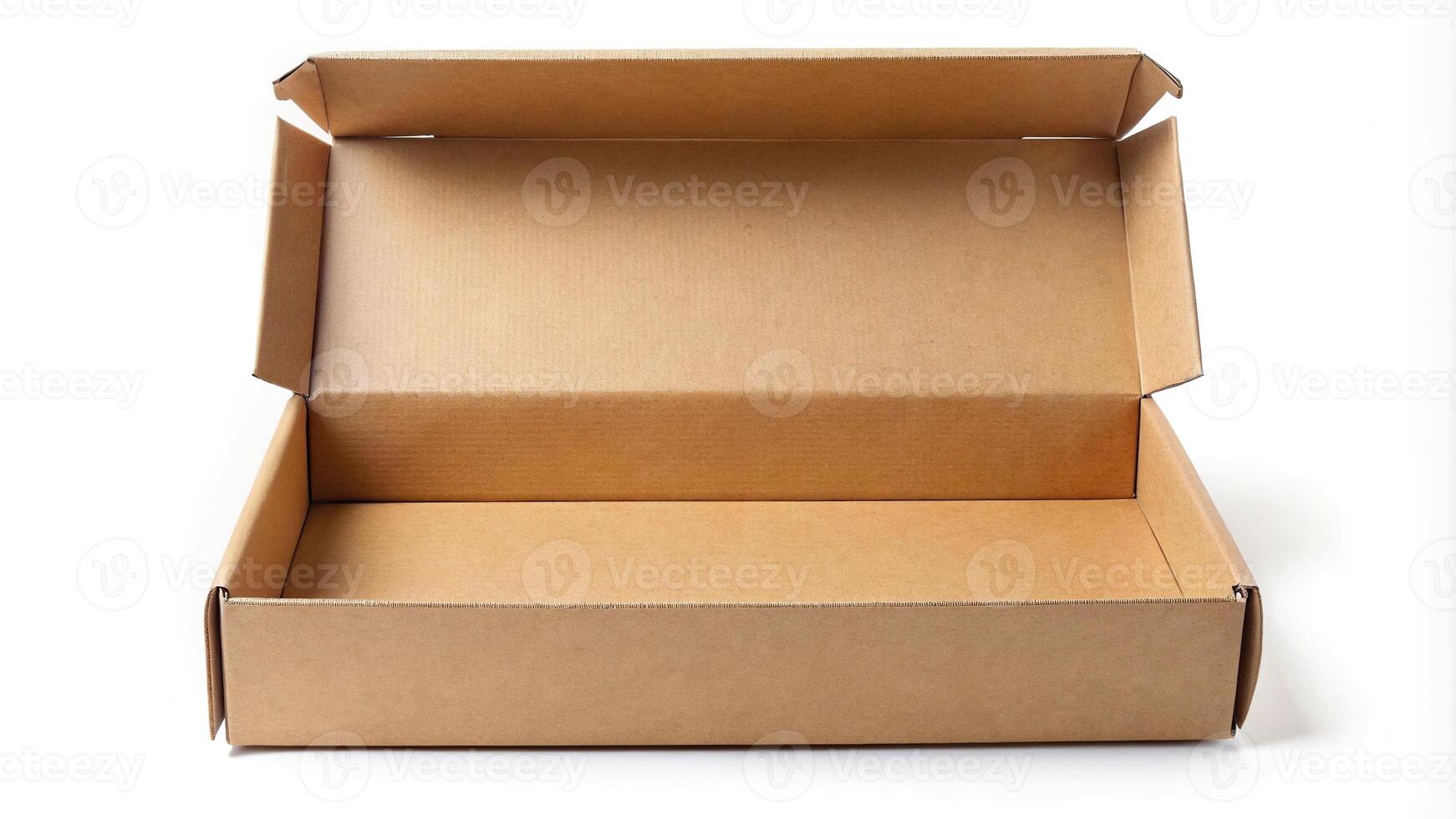 A thin opened kraft paper courier box isolated on white background photo